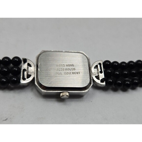 Vintage Lucoral Diamond Quartz Watch Black Onyx Beads Marcasite MOP New Battery main image 7